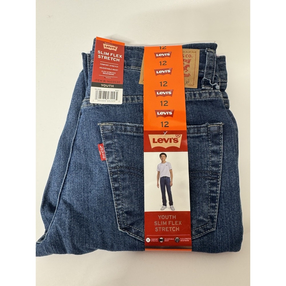 Levi's 511 Boys Jeans Size 12 Regular W26 L27 Slim Flex Stretch Blue Denim